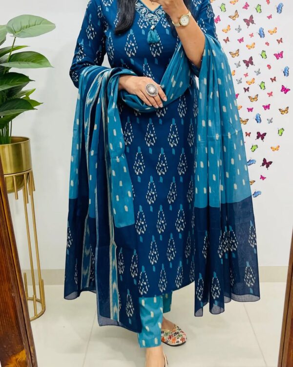 WOMES PARTY WEAR AND FORMAL ALL TIME SUITED KURTIS 3 PIECE SET FOR WOMENS (ROYAL)