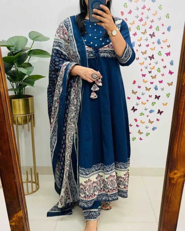 WOMES PARTY WEAR AND FORMAL ALL TIME SUITED KURTIS 3 PIECE SET FOR WOMENS (ROYAL)