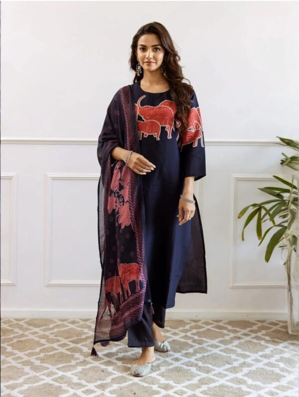 WOMES PARTY WEAR AND FORMAL ALL TIME SUITED KURTIS 3 PIECE SET FOR WOMENS (ROYAL)