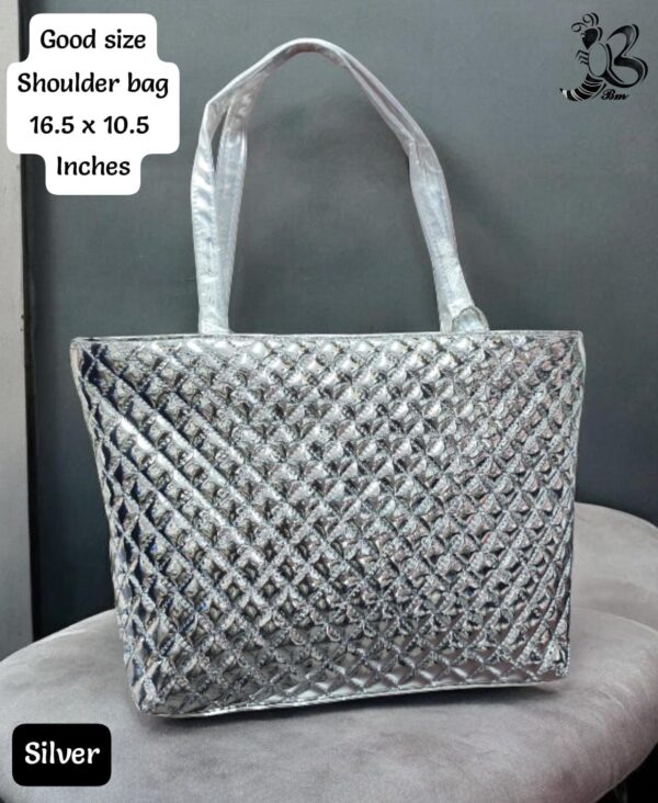 Silver Quilted Shoulder Bag