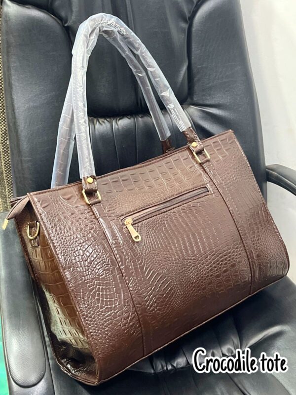 Brown Croc-Embossed Shoulder Bag with Front Pocket