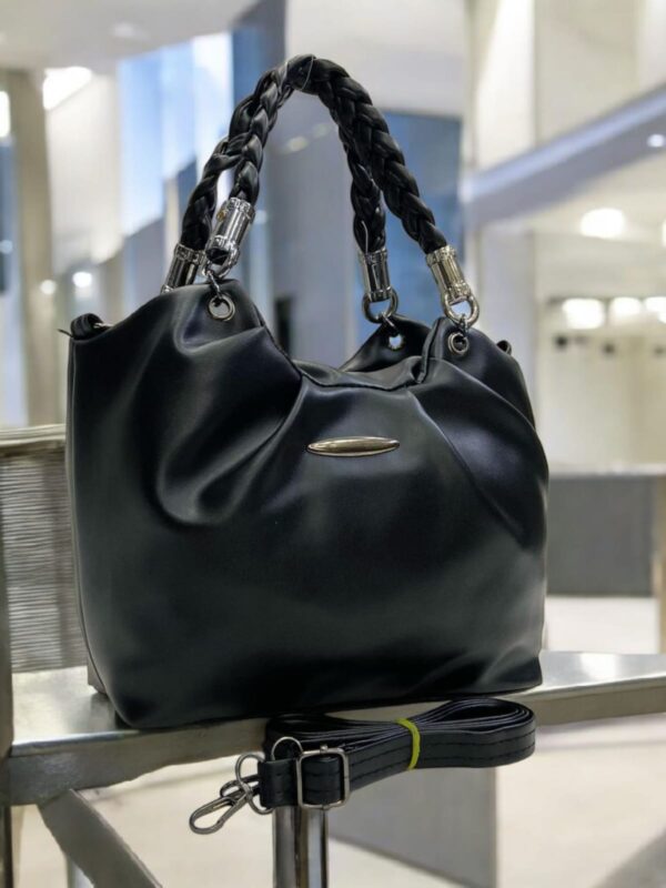 Black Shoulder Bag with Front Flap and Gold Logo