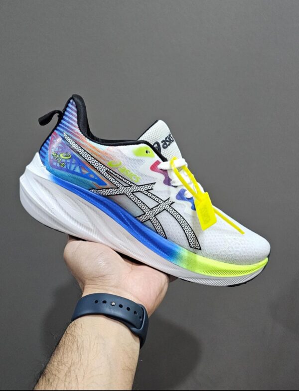Asics Novablast Running Shoes (White/Blue/Multi-color Accents)