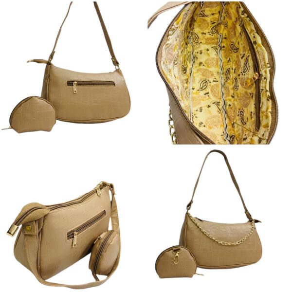 Women's Croc-Embossed Shoulder Bag with Pouch (Tan)