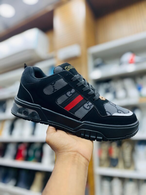 Gucci Style Sneakers (Black/Red Stripe)