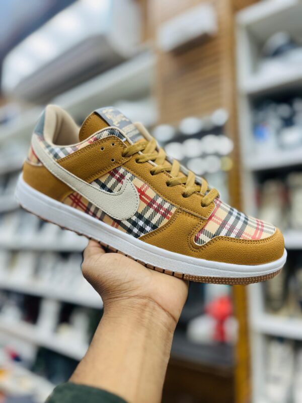 Burberry Nike Dunk Low Style Sneakers (Tan/Plaid)